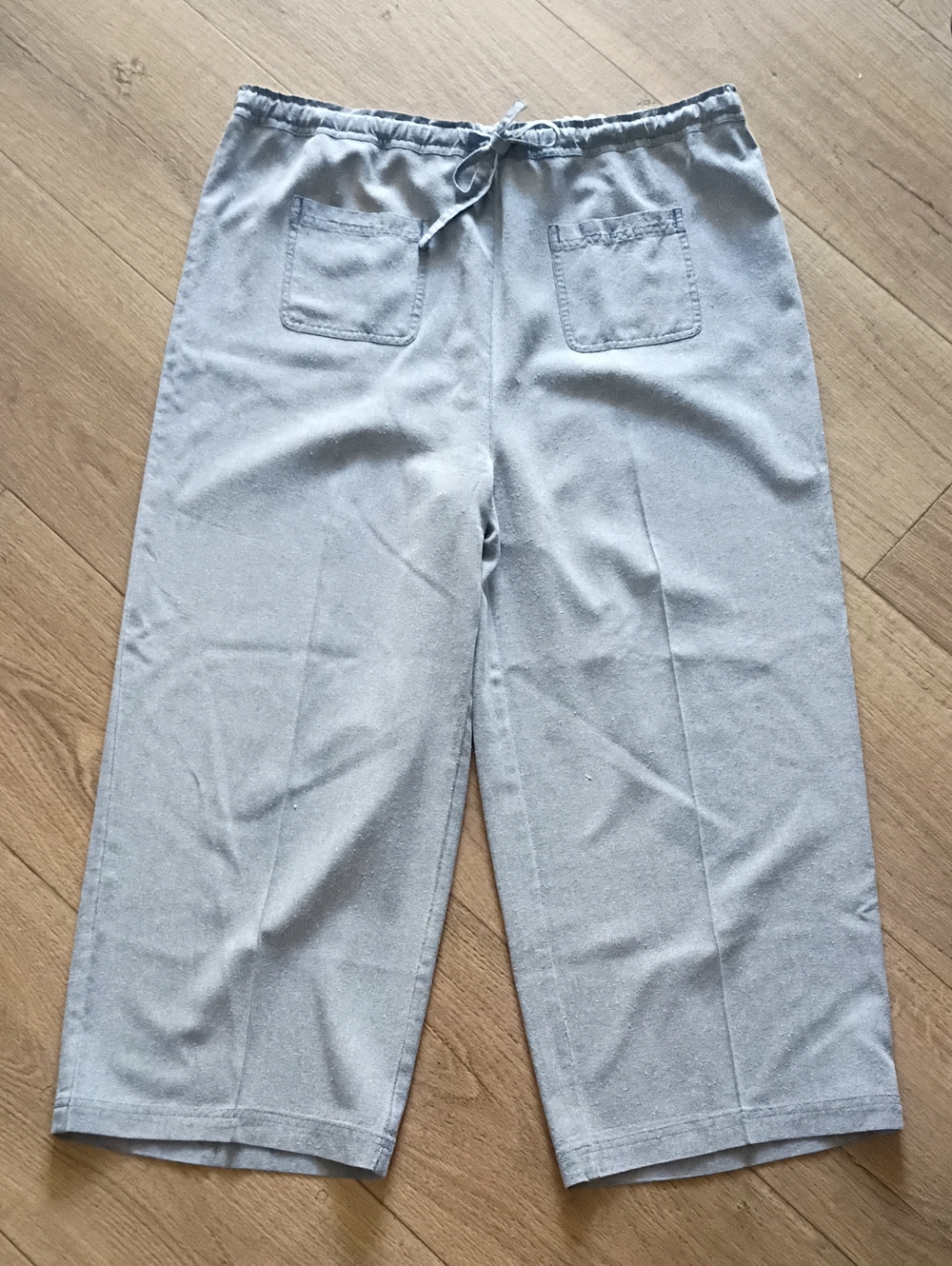 Chic Raw Silk Vintage Widde-Leg Sandwashed Cropped Pants